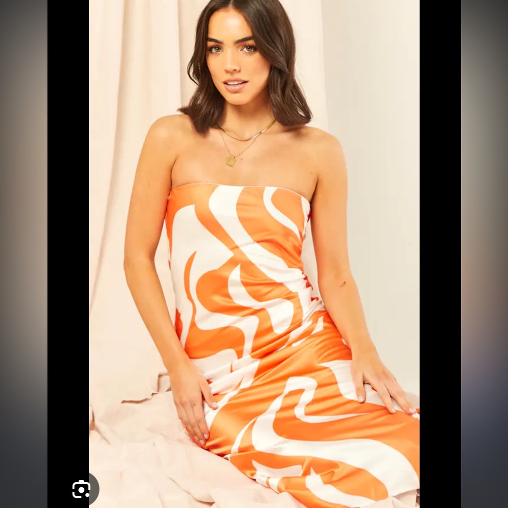 😍SDYS STRAPLESS MAXI DRESS IN ORANGE/SWIRL -  XS